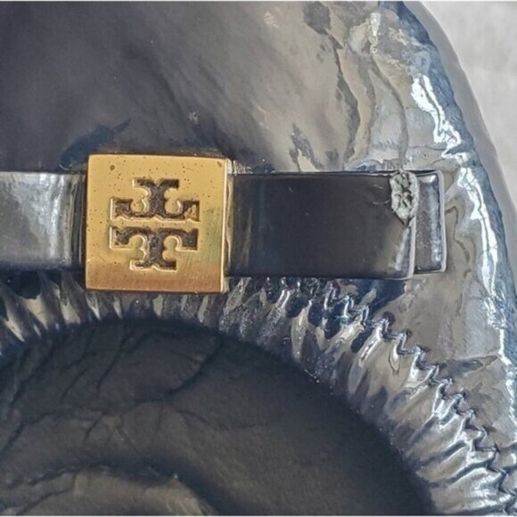 Tory Burch Eddie Ballet Bow Blue Patent Leather Flats Size 8 - Picture 9 of 11